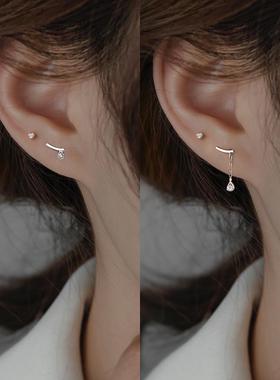 AB不对称水滴耳坠2024新款潮小红书博主推荐超闪镶钻弧形流苏耳环