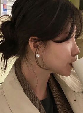 ins博主fever同款珍珠耳钉纯银2024年新款耳环法式高级感复古耳饰