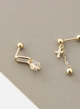 满钻流苏十字架拧扣耳钉女ins时尚法式短款大气设计感高级耳环潮