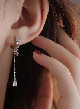 925纯银水滴流苏耳圈耳环女潮ins网红超仙耳扣耳饰长款2024年新款