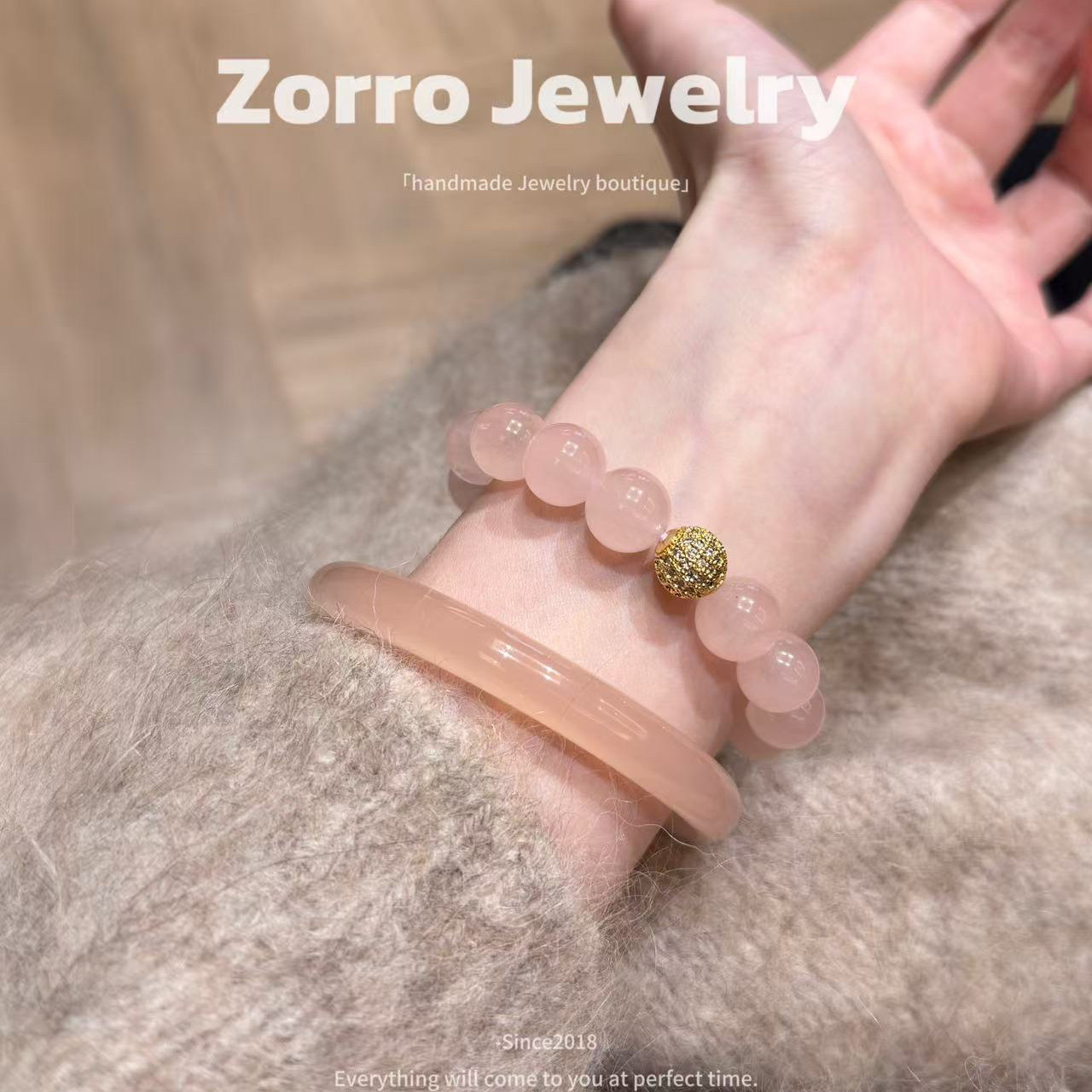 桃桃同款｜天然玉镯少女款粉色圆条粉晶手链桃花手镯藕西柚粉翡翠