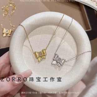 鎖骨輕奢高級(jí)感小眾設(shè)計(jì)s925銀吊墜 原創(chuàng)｜天然玉髓項(xiàng)鏈蝴蝶結(jié)女款