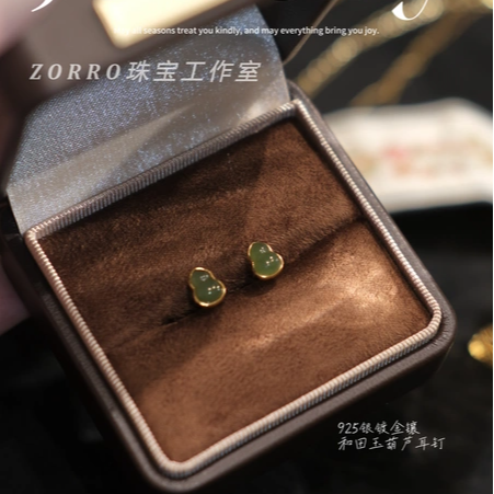 ZORRO原创天然和田玉耳钉s925纯银耳环新中式高级感珠宝翡翠礼物