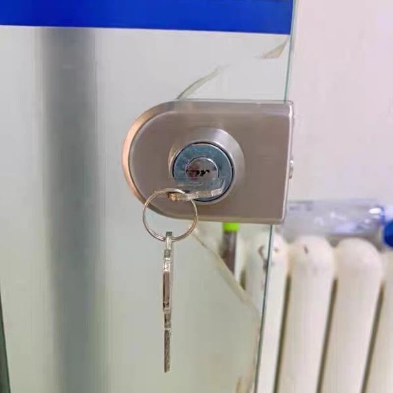 玻璃钢化无框u型锁玻璃门玻璃门锁双门免开孔商铺U型地插地锁304图片