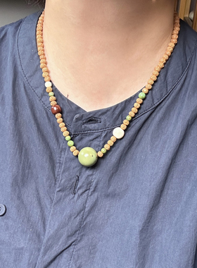 果绿松石配包浆南红高白金刚菩提项链原创设计手工手作颈首饰品