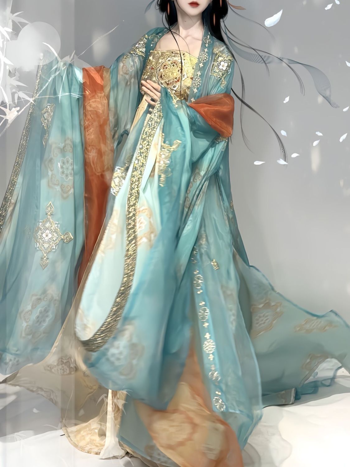 汉服女唐制诃子裙绣花大袖衫套装