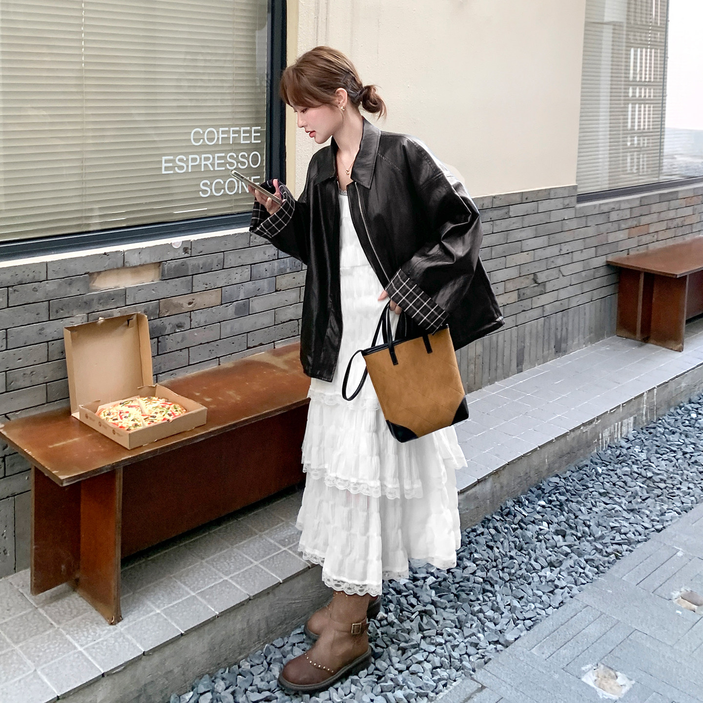 感减龄黑色短款皮衣外套女休闲气质宽松皮夹克潮8505P185K278,女装皮衣,浙宝106
