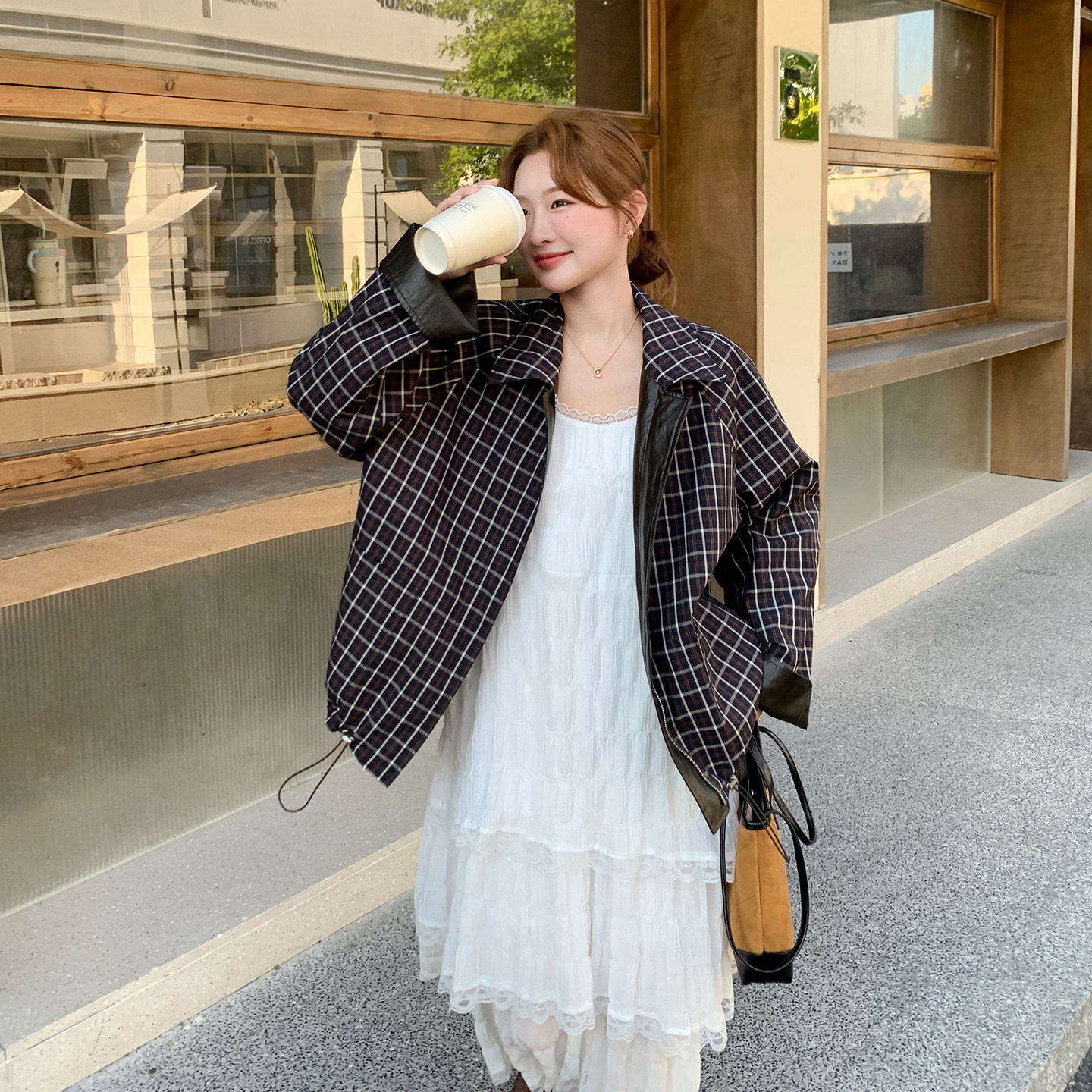 感减龄黑色短款皮衣外套女休闲气质宽松皮夹克潮8505P185K278,女装皮衣,浙宝106