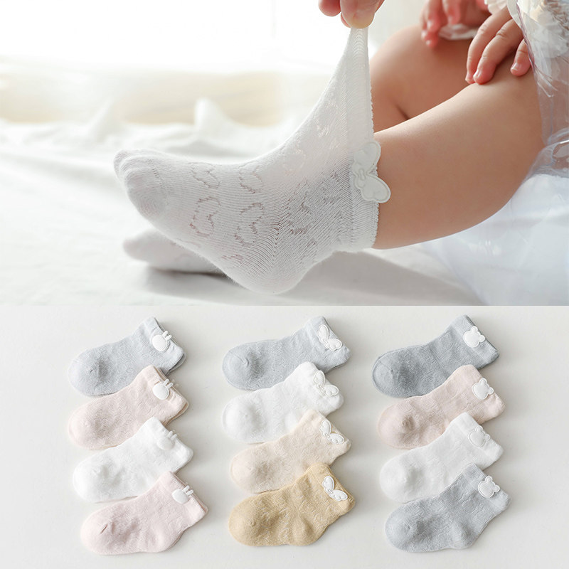 四双装无骨宝宝袜子夏季薄款纯棉新生婴儿童中筒袜网眼白色卡通|ruв категории Детская одежда, носки (детей в возрасте 0 - 16) - от Buy2taobao.com для оказания профессиональной услуги покупки агента Taobao