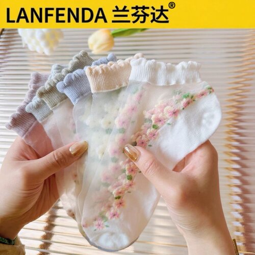 薄款卡丝袜夏季花边水晶船袜透气吸汗短袜春夏薄款袜子女袜子船袜