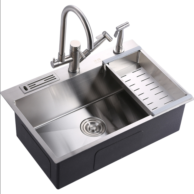 沐牌石英石水槽单槽黑色厨房洗菜盆洗碗池大号加厚台下上手工单盆 返利网
