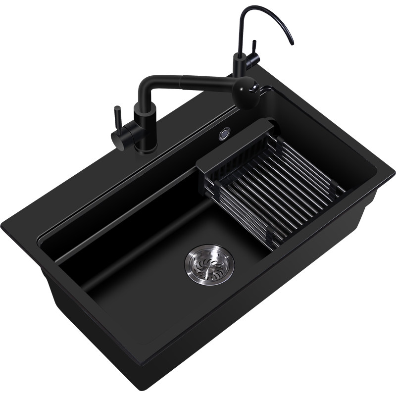 沐牌石英石水槽单槽黑色厨房洗菜盆洗碗池大号加厚台下上手工单盆 返利网