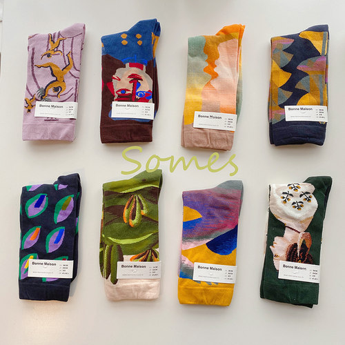 sale法国小众牌中筒棉女插画潮袜