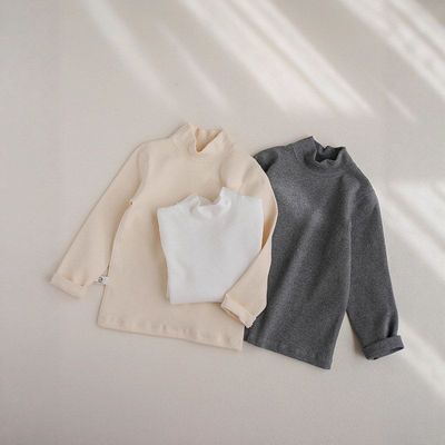 320g纯棉半高领打底衫 儿童保暖秋衣弹力加厚 女童中领纯色内搭