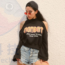 卫衣女短款 高腰hiphop上衣ins超火 短外套 欧美街拍露肩长袖 薄款