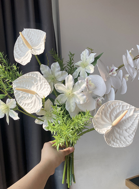 白绿色清新自然手捧花仿真花束瓶花插花软装装饰韩式INS家居摆设