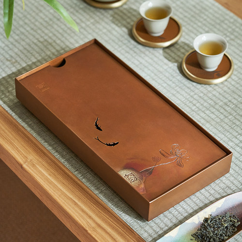复古手工紫铜鎏银储水茶盘茶托盘
