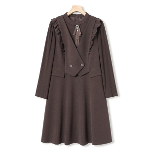 气质假两件荷叶边拼接带配饰连衣裙472 春季 西湖阁老 华H