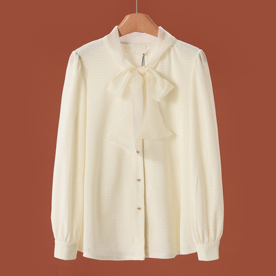 569西湖阁老【文】冬装 法式飘带款单排扣纯色针织衬衫613
