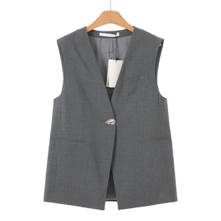 春装 599 文 绵羊毛 通勤气质V领一粒扣马甲外套262 34%粘纤