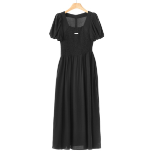 夏装 999 莫Y 莱赛尔 小众赫本风方领套头冰丝连衣裙434 粘纤