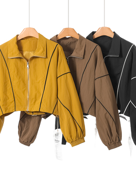 1190 100锦纶【AL】春装*绍 松紧束口溜肩袖夹条拉链外套920