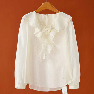 荷叶边V领天丝套头衬衫 499 春装 栖 876 85%莱赛尔纤维