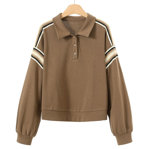 499 西湖阁老【艾F】春装 翻领针织条纹拼接休闲棉质卫衣871