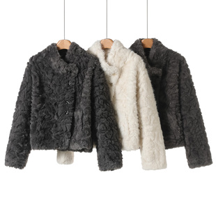冬装 当季 温柔小香风斜门襟仿皮草短外套861 申 西湖阁老