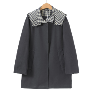 绍 26春装 拆卸格子连帽韩系宽松风衣外套131 帛 659西湖阁老