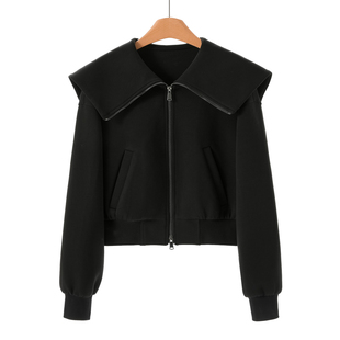 海军领纯色拉链宽松长袖 春装 短外套434 莫Y 699西湖阁老