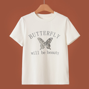 亮片蝴蝶字母印花亲肤短袖 春装 T恤020 兰 269西湖阁老