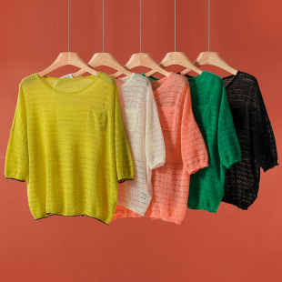 纯欲风网眼镂空开叉薄针织衫 698 夏装 逸 092弜 66%苎麻