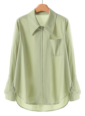 468 32%锦纶【鸶】春装 翻领小众拉链款宽松纯色棉质衬衫055