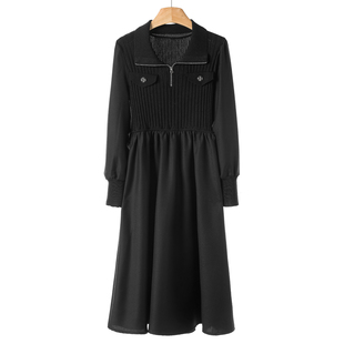 绍 699 春季 翻领套头针织拼接连衣裙210 63%粘纤