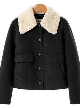 1299西湖阁老【熠】冬装 仿羊羔毛拆卸领摁扣双面呢大衣223