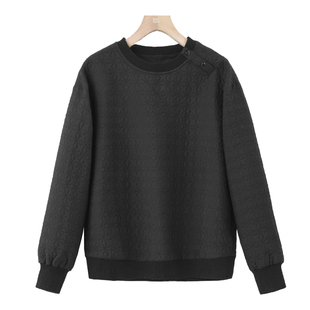 单肩纽扣罗纹拼接压褶暗花休闲卫衣601 春 西湖阁老 木