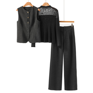 绍 春装 假口袋马甲 上衣 三件套201 西湖阁老 阔腿裤 伊姿