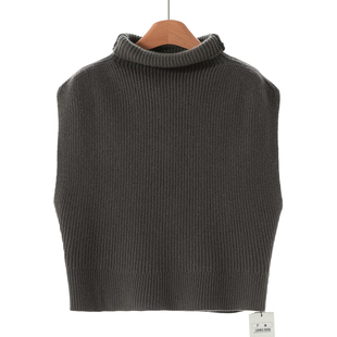 100绵羊毛 背心短针织衫 兰 卷高领无袖 068 冬装 739