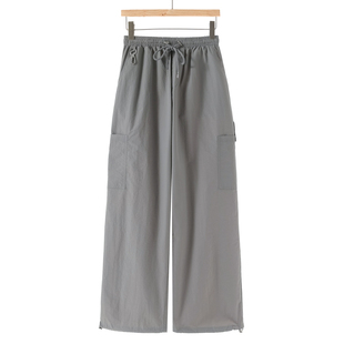 100锦纶 裤 兰 松紧系绳高腰束脚宽脚工装 090 春季 439