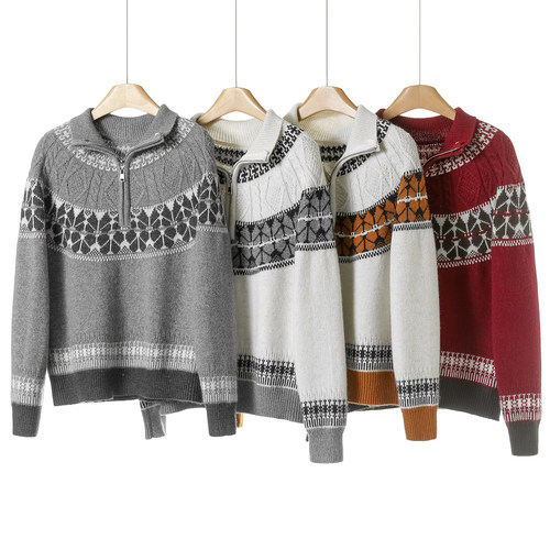 12%兔毛【申】冬装 拉链立领绵羊毛拼色插肩袖毛衣029