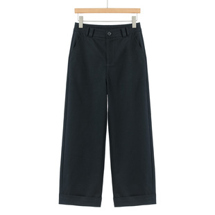 翻边宽脚后腰松紧垂感阔腿裤 29%莱赛尔 绍 春装 230 珂