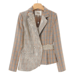 勾花网纱斜摆格纹串珠西装 春季 外套196 蕾 1299西湖阁老