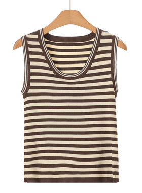 389 74%粘纤【TH】春装 条纹显瘦低圆领打底背心针织衫132