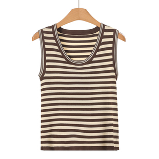 春装 389 74%粘纤 132 条纹显瘦低圆领打底背心针织衫