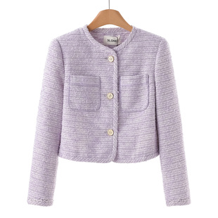 春装 带亮丝细条纹小香风垫肩短外套074 1399西湖阁老