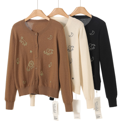 539 30%羊毛+25%抗起球腈纶【熠】春装 刺绣针织开衫外套365