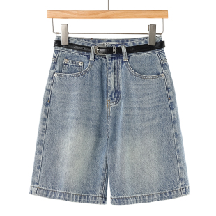 棉质高腰配腰带直筒牛仔中裤 夏装 174弜 569西湖阁老