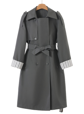 799西湖阁老【HO】春装 *绍 双排扣卷边袖棉质中长风衣外套036