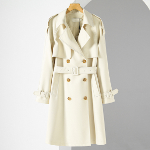 娴熟长款 春季 系腰带开叉风衣外套871 栖 999西湖阁老